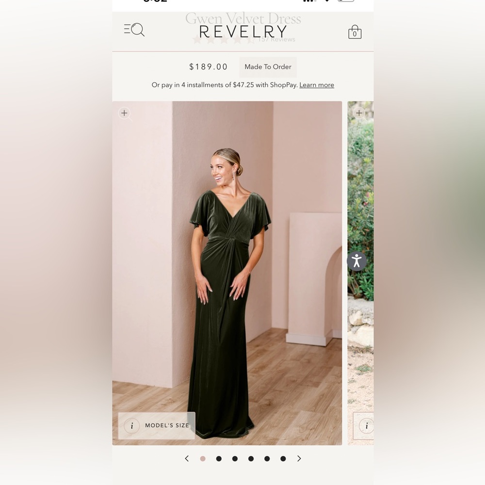 Revelry Gwen bridesmaid dress in the color Olive, sizes 10